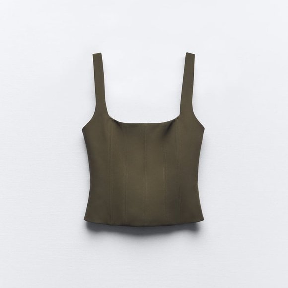 NWT ZARA STRETCHY TOP KHAKI - Picture 5 of 7